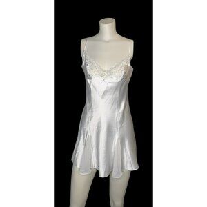 Vtg Fredericks Of Hollywood White Satin Lace Chemise Nightgown Slip Dress Small